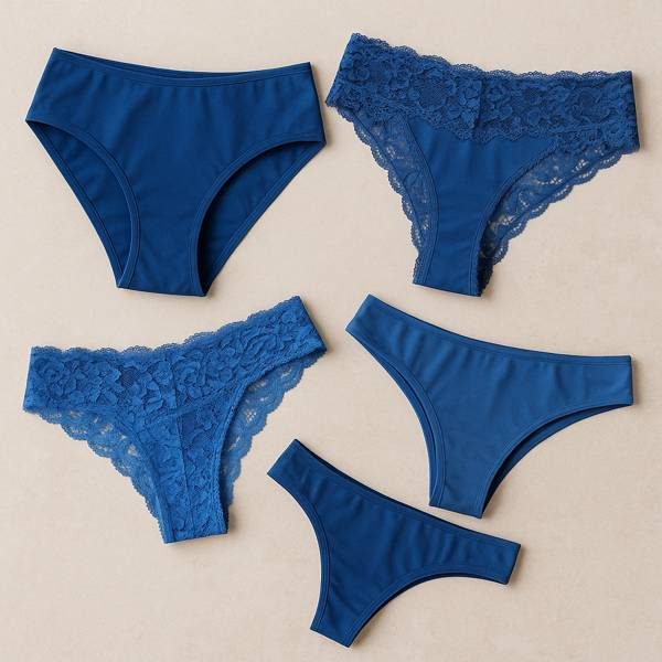 Getragene blaue Slips kaufen – diskrete Auswahl echter Frauen Verschiedene blaue getragene Damen-Slips – frisch, feminin und echt