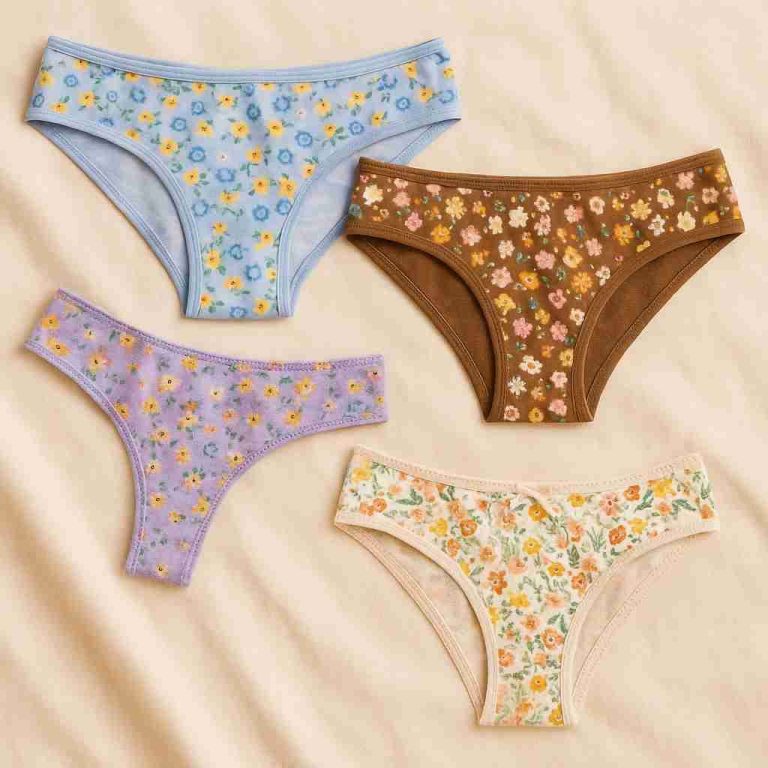 Kunterbunte Slips mit Blumenmuster – Vielfalt & Farbe Getragene Slips mit buntem Blumenmuster – vielfältige, florale Designs in leuchtenden Farben