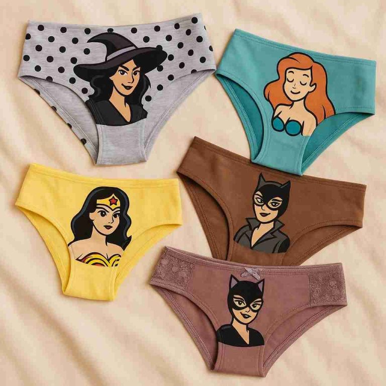 Slips mit Comic-Figuren – getragen, originell & mit Humor Getragene Damen-Slips mit kreativen Comicmotiven – farbenfroh, frech und fantasievoll gestaltet